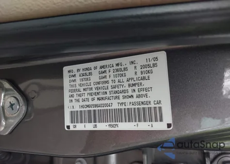2006 Honda Accord 3.0 Ex from USA, damaged, VIN 1HGCM66596A020047